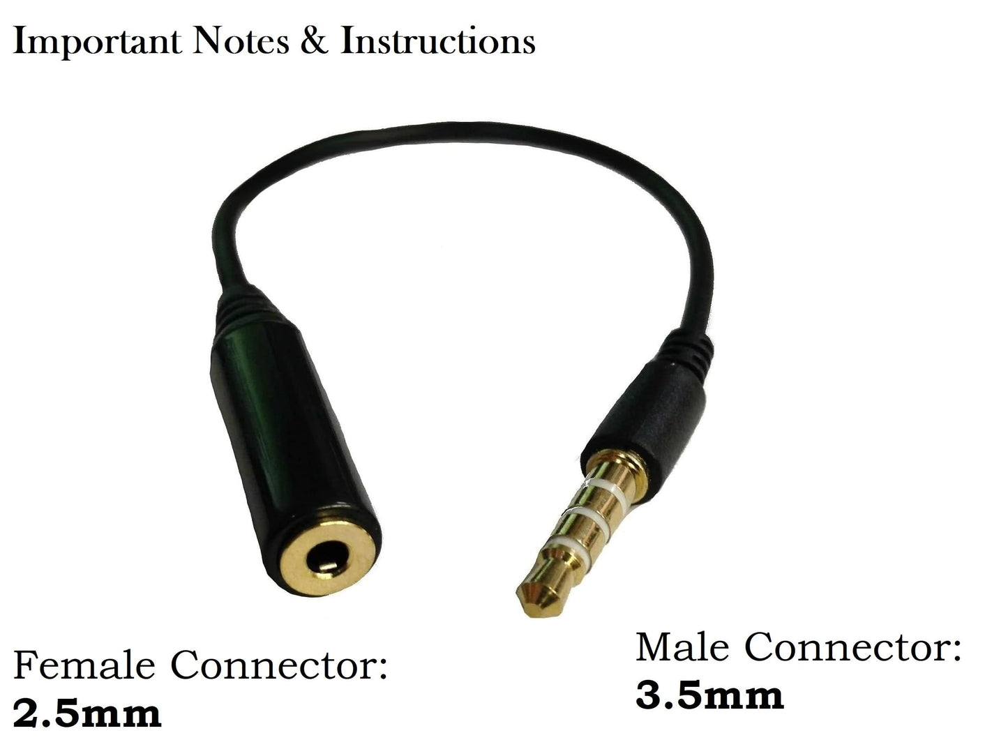 Josi Minea Black 3.5mm Male to 2.5mm Female Headphone Audio Adapter Extender Jack Stereo or Mono for Apple iPhone 6/6S/6+/5S/5 iPad Samsung Galaxy