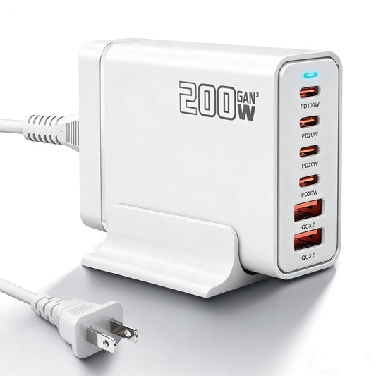 Cecosy 200W USB C Fast Charger, GaN ? PD 100W Charging Station, Upgraded 6-Port USB-C Fast Charging, Adapter for iPad iPhone 17 16 15 14 12, MacBook