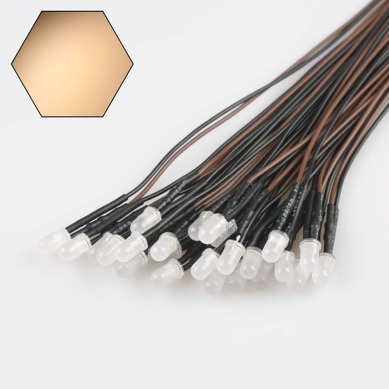 EDGELEC 50pcs 12 Volt 5mm Warm White LED Lights Emitting Diodes, Pre Wired 7.9 Inch DC 12V LED Light Diffused Colored Lens Small LED Lamps