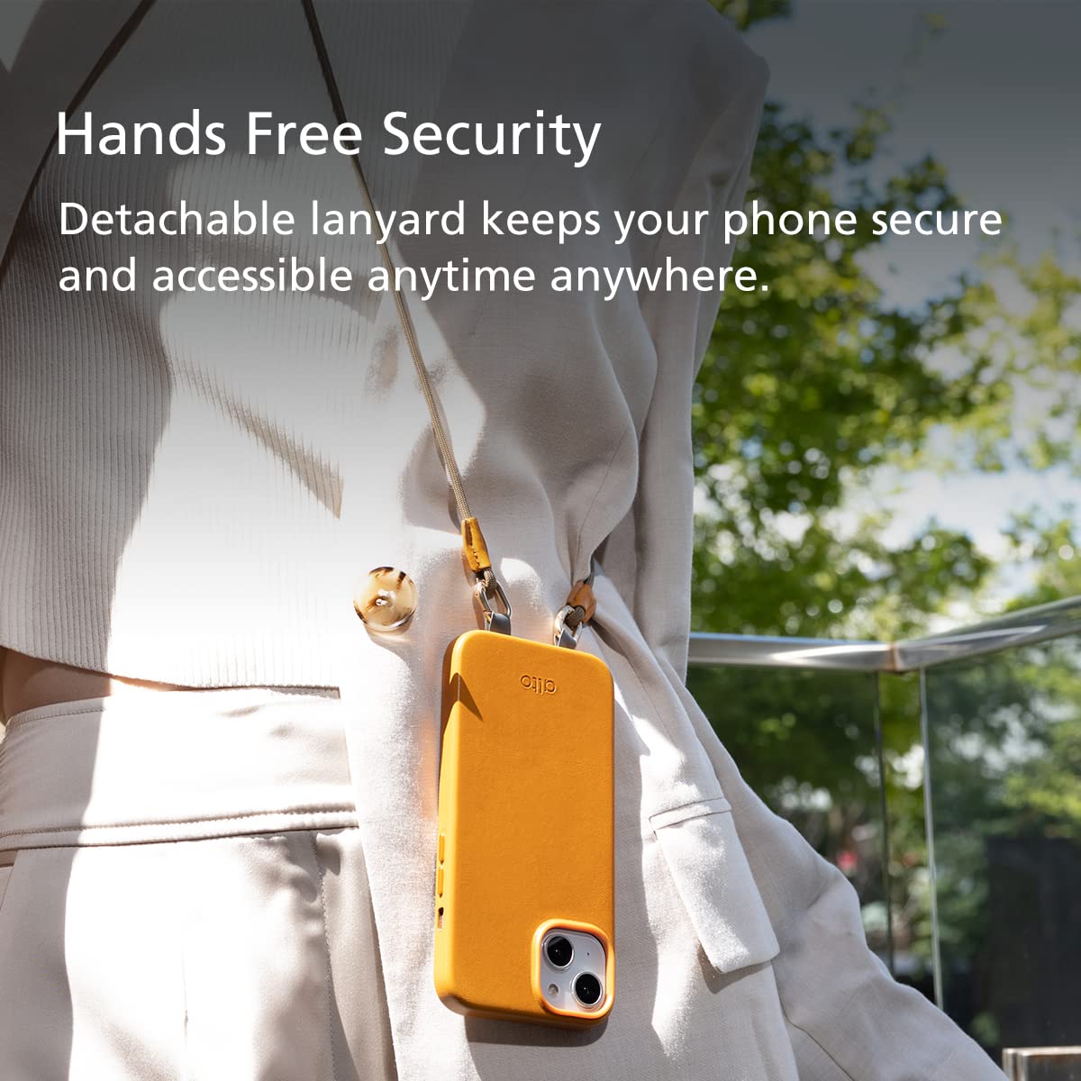 alto Crossbody Phone Lanyard: Detachable Patch, Nylon Strap with Italian Leather pad, for iPhone and Android Full Body Phone Cases (Caramel Brown)