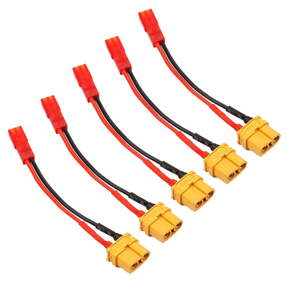 Yiqigou 5Pcs XT60 Plug Female Connector to 2pins JST Plug Female Connector Cable with 3.9inch 20AWG Silicone Wire