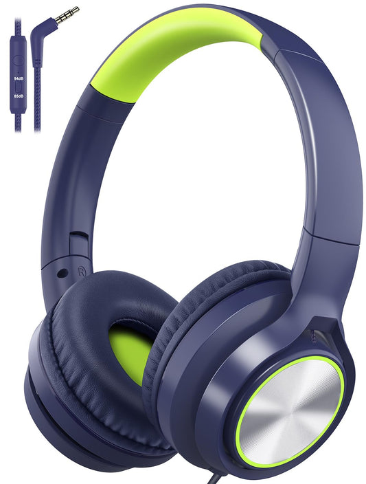 Kids Headphones with Cord , Wired Over Ear Headsets with Microphone Limited Volume 85dB/ 94dB, Portable Wired Headphones for Kids Boys Girls Teens