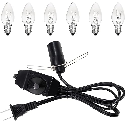 Venforze Himalayan Salt Lamp Cord (5 Feet Cord with Metal Clip) with Dimmer Switch, Original Replacement Cord and 6 Packs E12 Halogen Salt Lamp Bulbs