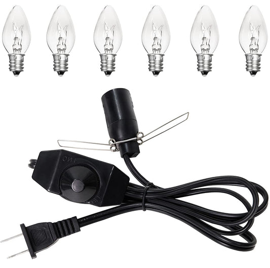 Venforze Himalayan Salt Lamp Cord (5 Feet Cord with Metal Clip) with Dimmer Switch, Original Replacement Cord and 6 Packs E12 Halogen Salt Lamp Bulbs