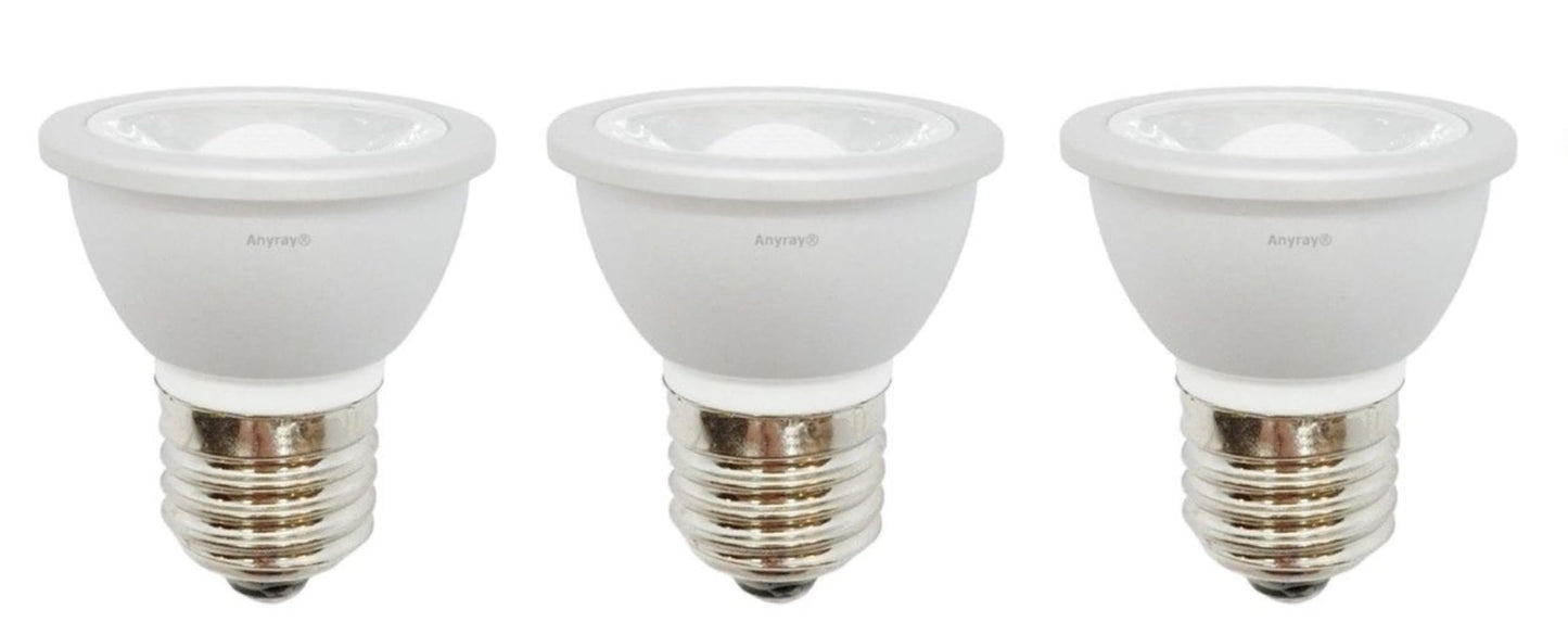 Anyray 3-LED 5W Light Bulbs HR16 120V E27 MR-16 JDR C Hood Lamp Short Neck E26 6000K (Cool White)