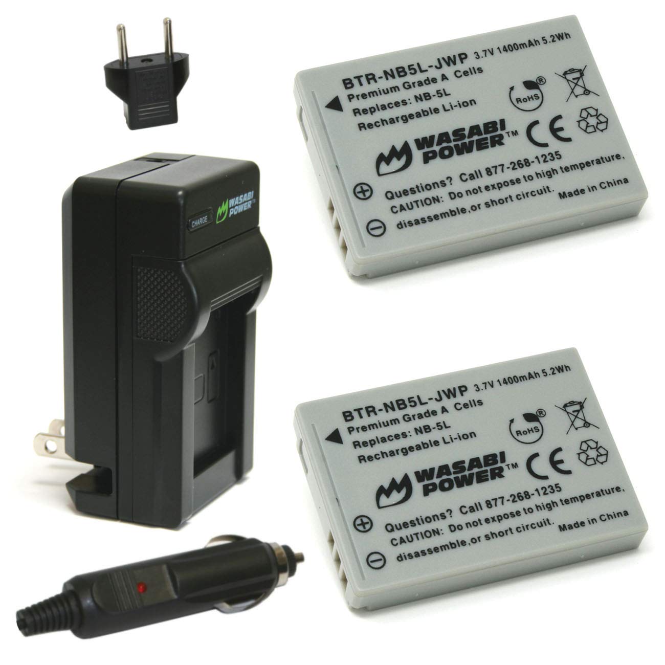 Wasabi Power Battery (2-Pack) and Charger for Canon NB-5L and Canon PowerShot S100, S110, SD700 IS, SD790 IS, SD800 IS, SD850 IS, SD870 IS, SD880 IS