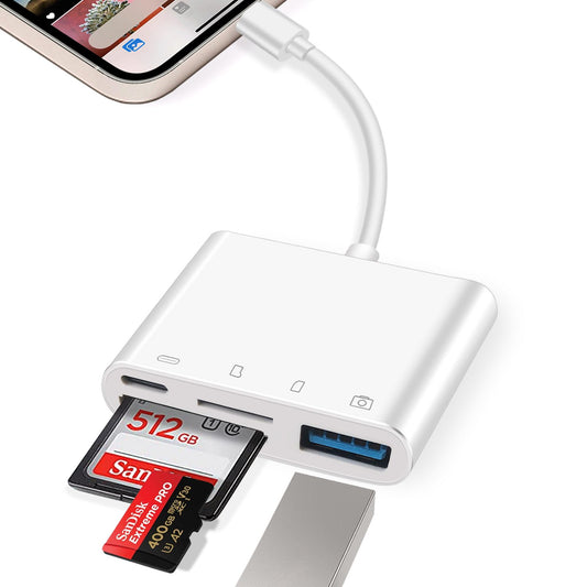 Ceotsak Memory Card Reader, 4-in-1 SD/Micro SD Card Reader, USB OTG Camera Adapter with USB Hub & Charging Port, Plug and Play
