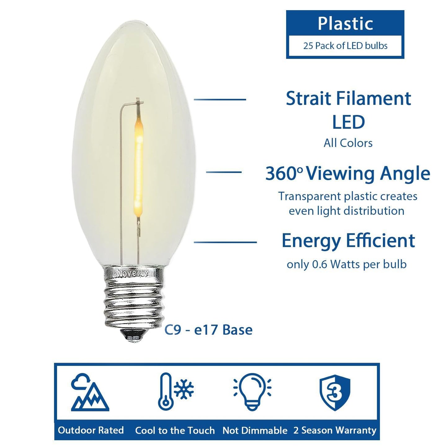Festive Living 25 Pack C9 LED Filament Bulbs, Multicolor Christmas Lights