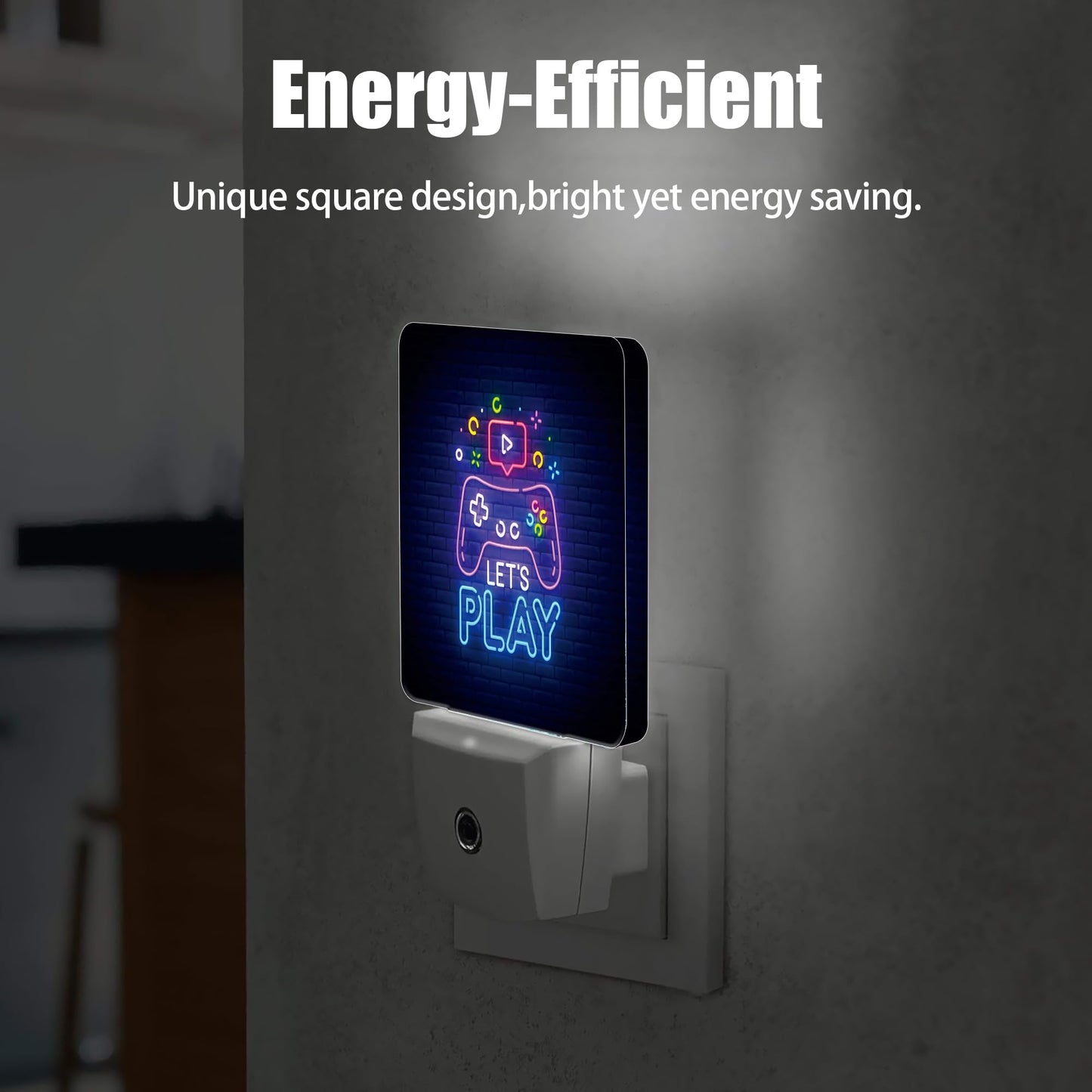 Jopowide Game Neon Night Light, Let's Play Game Night Lights Plug into Wall Decor for Bedroom, Bathroom, Hallway, Kitchen, Dusk to Dawn Sensor