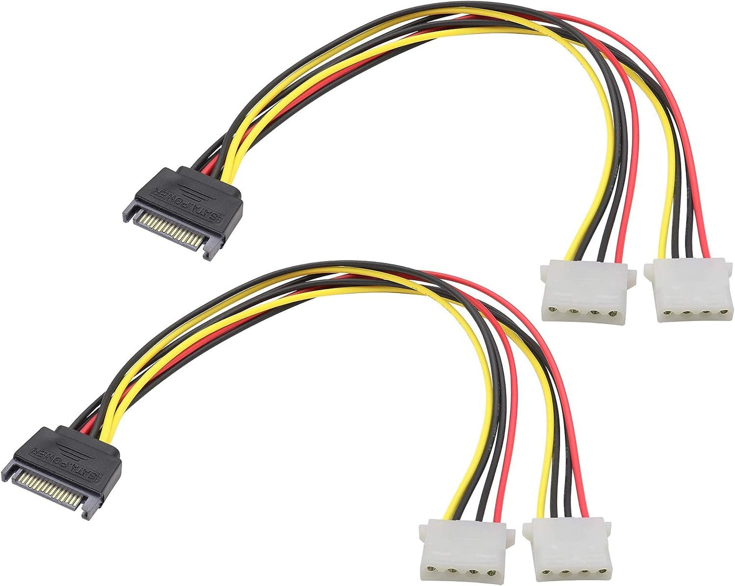 zdyCGTime SATA 15pin to Dual 4pin Molex one-to-Two Power Cord Cable,sata 15P to 4P IDE Hard Drive Power Cord Y-Splitter,SATA Male to 2 Molex Female