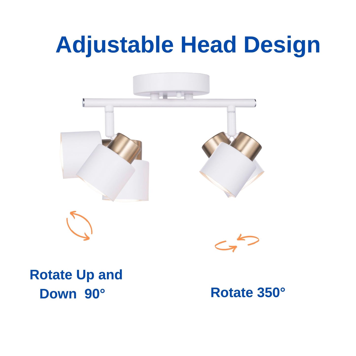 CRAFTRONOS 2 Light LED Modern Track Lighting Kit Matt White Brass Finish, Pivot Shade Multi-Directional Ceiling Spotlight Wall Sconces for Kitchen