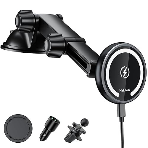 MAGJIEYX for Magnetic Magsafe Car Mount Charger, Wireless Car Charger with QC3.0 Adapter(38W Max) Phone Holder Fits iPhone17/16/15/14/13Plus/MagSafe