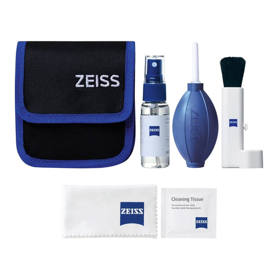 ZEISS Lens Cleaning Kit with 1 oz Bottle Lens Cleaning Fluid, 10 Moistened Wipes, Cleaning Brush, Air Blaster, Microfiber Cloth, and Case for Coated