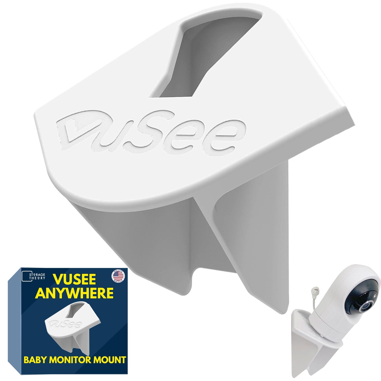 Vusee Anywhere Baby Monitor Wall Mount - No-Drill Adhesive Shelf for Cameras - Compatible with Most Baby Monitor Brands - White, 1 Pack