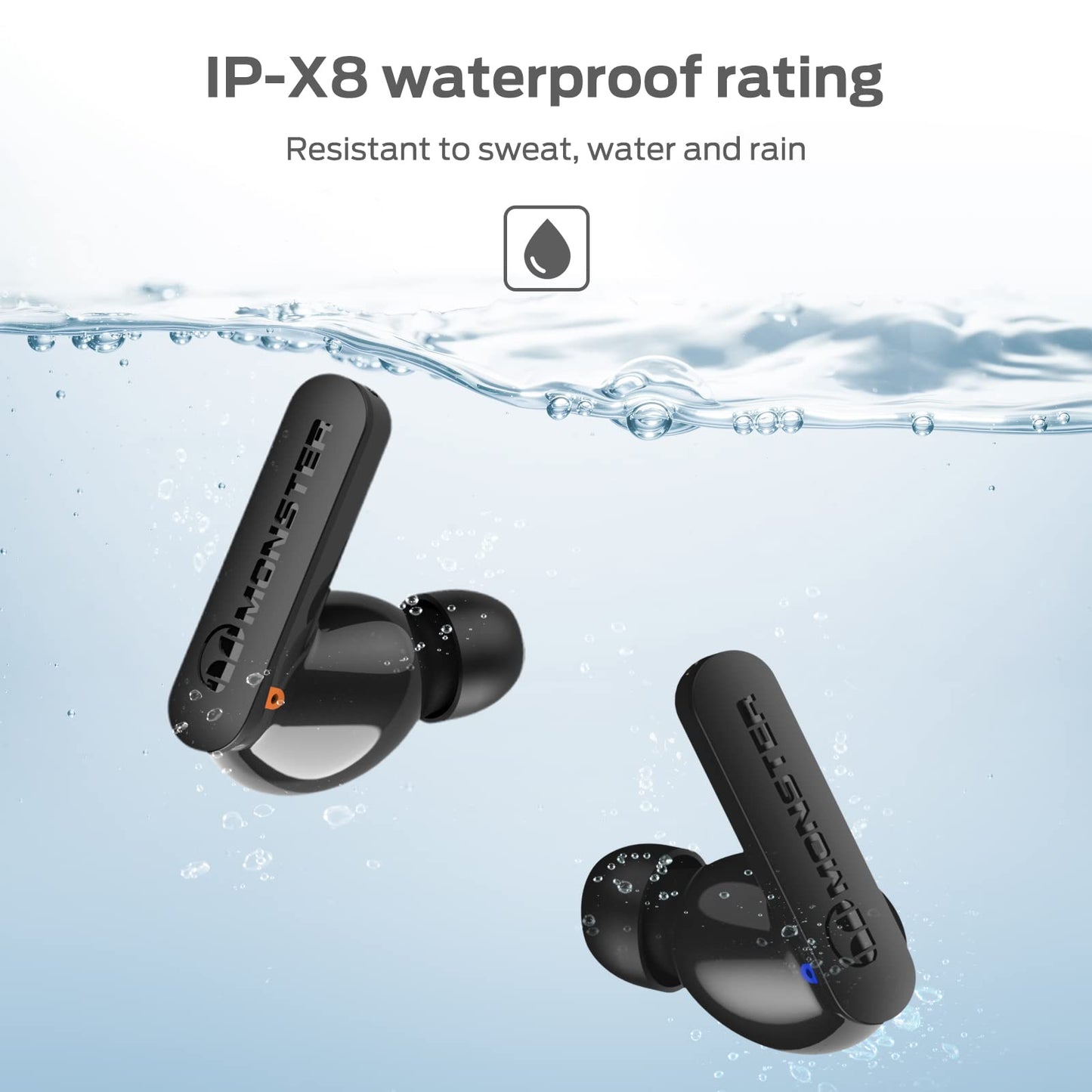 Monster N-Lite Clear Talk Wireless Earbuds Bluetooth 5.3 Headphones with IPX8 Waterproof, CVC 8.0 Noise Reduction, Fast Charging for Sport