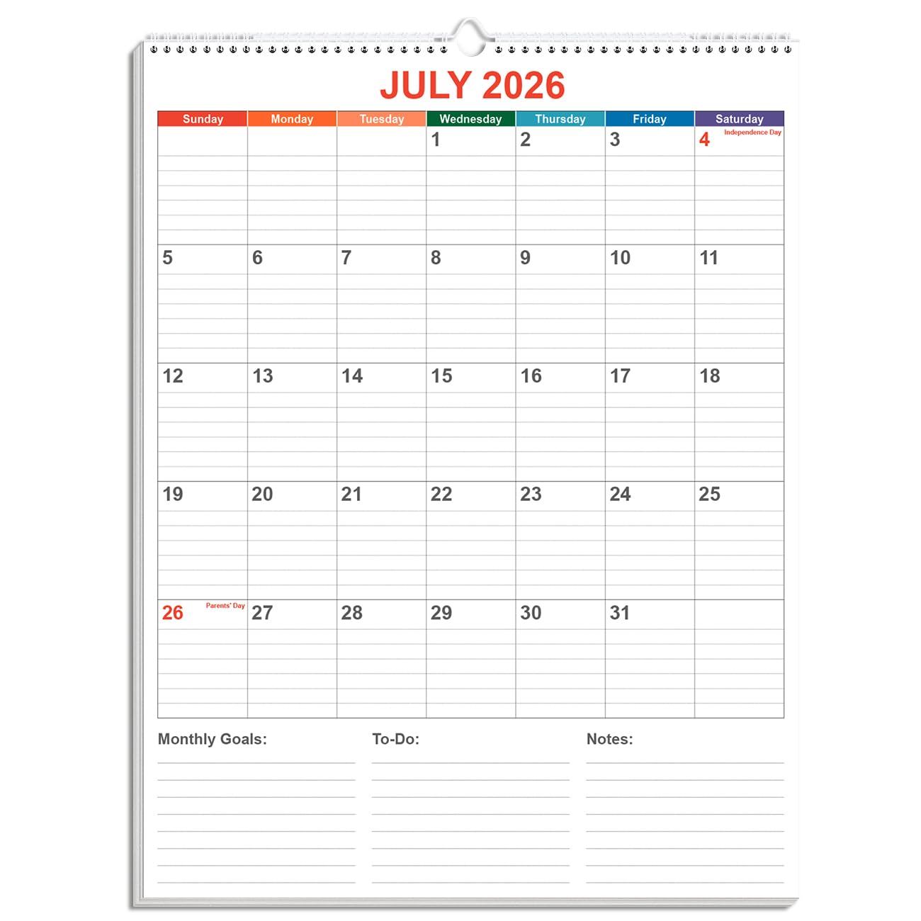 Large Calendar 2026 with Spiral Bound - 18 Month Big Calendar from January 2026 to June 2027, Vertical Large Monthly Calendario 2026 for Wall, 22" x