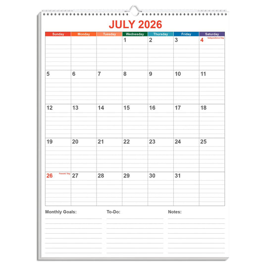 Large Calendar 2026 with Spiral Bound - 18 Month Big Calendar from January 2026 to June 2027, Vertical Large Monthly Calendario 2026 for Wall, 22" x