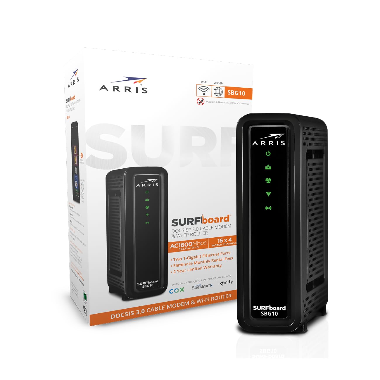 ARRIS (SBG10) - Cable Modem Router Combo - DOCSIS 3.0 16 x 4 Gigabit & AC1600 WiFi, [Check with your provider for compatibility]400 Mbps Max Internet