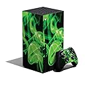 MightySkins Skin Compatible with Xbox Series X Bundle - Green Flames | Protective, Durable, and Unique Vinyl Decal wrap Cover | Easy to Apply