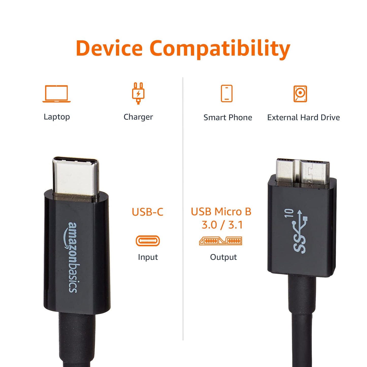 Amazon Basics USB-C to Micro USB 3.1 Gen 2 Fast Charging Cable, 10Gbps High-Speed, 3 Foot, Black