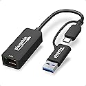 Plugable 2.5G USB-C and USB to Ethernet Adapter - Dual-Connector 2-in-1 USB-C to RJ45 2.5Gbps LAN, Compatible with Thunderbolt 5 & 4, USB4, USB 3.0