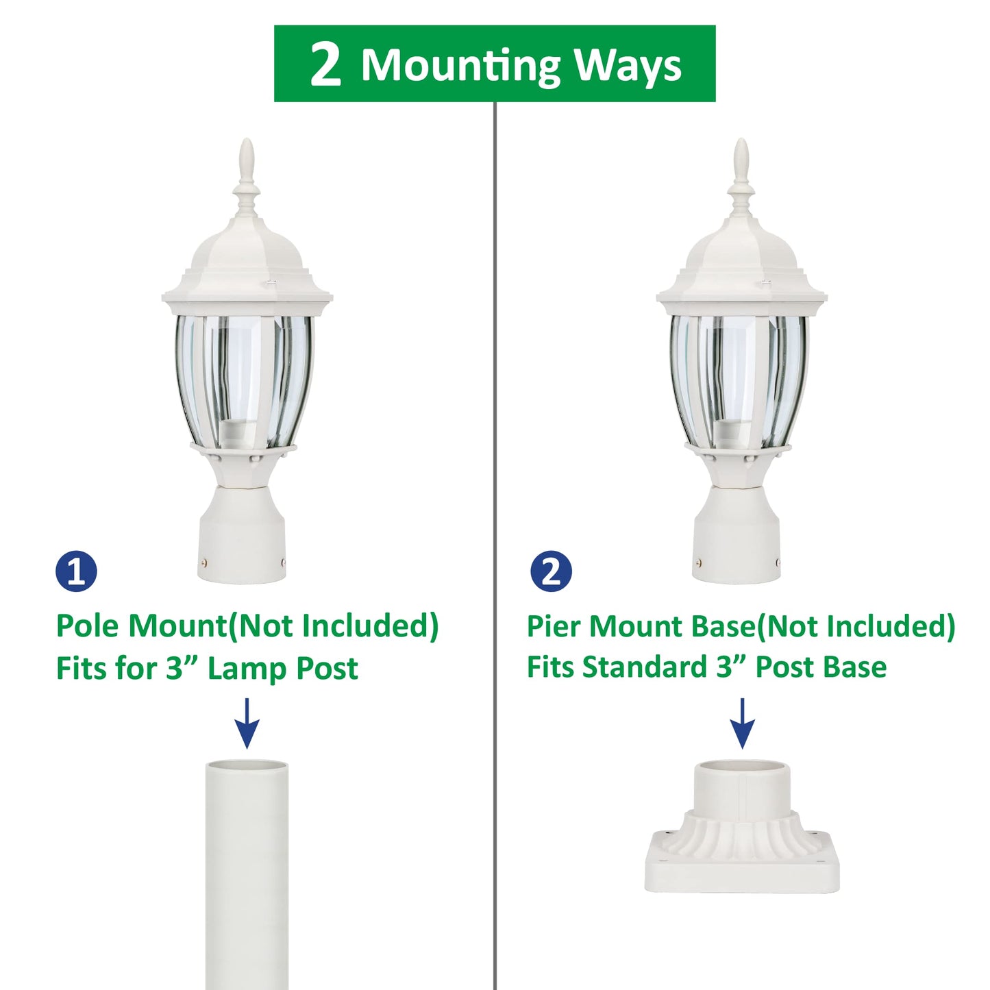 LIT-PaTH LED Outdoor Post Light, 15.6'' Aluminum Waterproof Pole Lantern, 5000K Daylight, 9.5W 800LM, Outside Lamp Post for Yard Driveway Patio, White