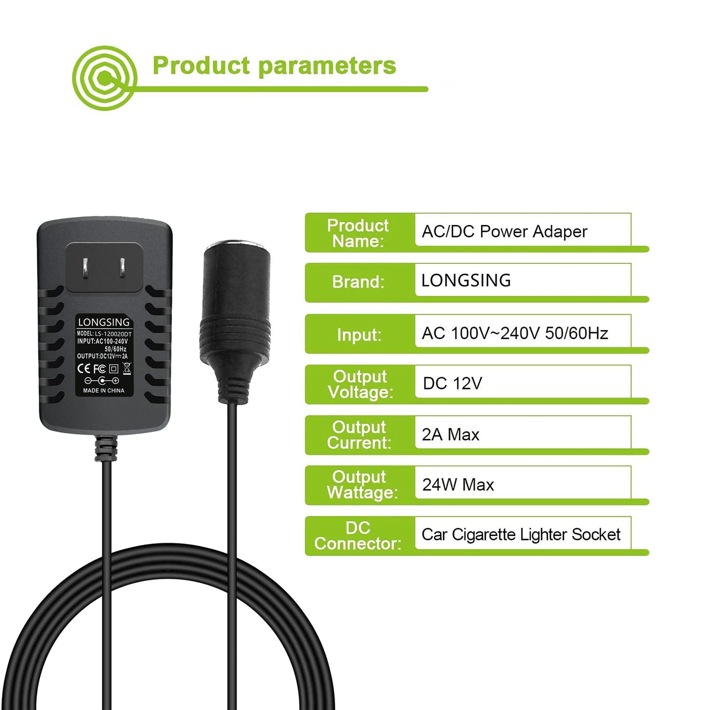 12V Power Supply AC to DC Converter Wall Plug to Car Cigarette Lighter Power Adapter, 110V-240V to 12V Current 2A Max Power 24W Max for Car Shaver…