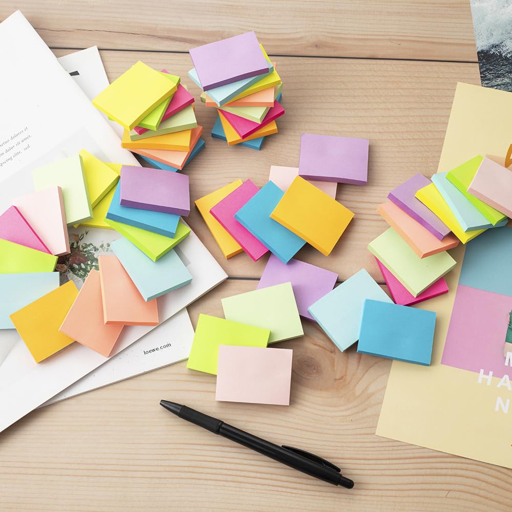 (50 Pads) Sticky Notes 1.5x2, 10 Colors Self Sticky Notes, Sticky Pads