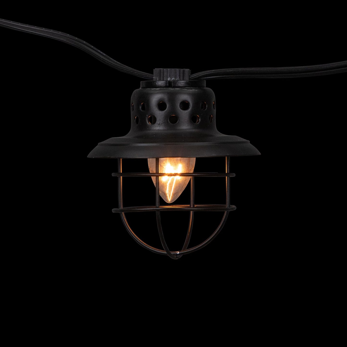 Northlight 10-Count Black Caged Fisherman Lantern Patio String Light Set - 9' Black Wire, Clear C7 Bulbs - Indoor/Outdoor Decorative Lighting