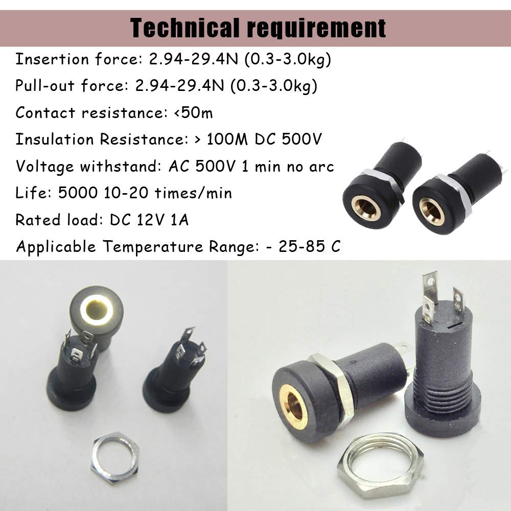 Ximimark 4pcs 3.5mm Audio Video Connector with Nut - Black