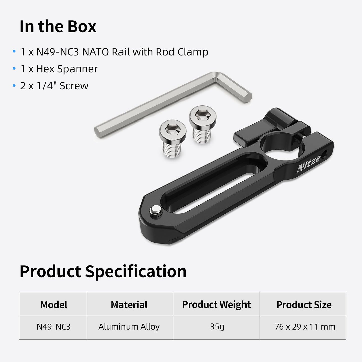 Nitze NATO Rail with 15mm Rod Clamp (3"/76 mm) - N49-NC3