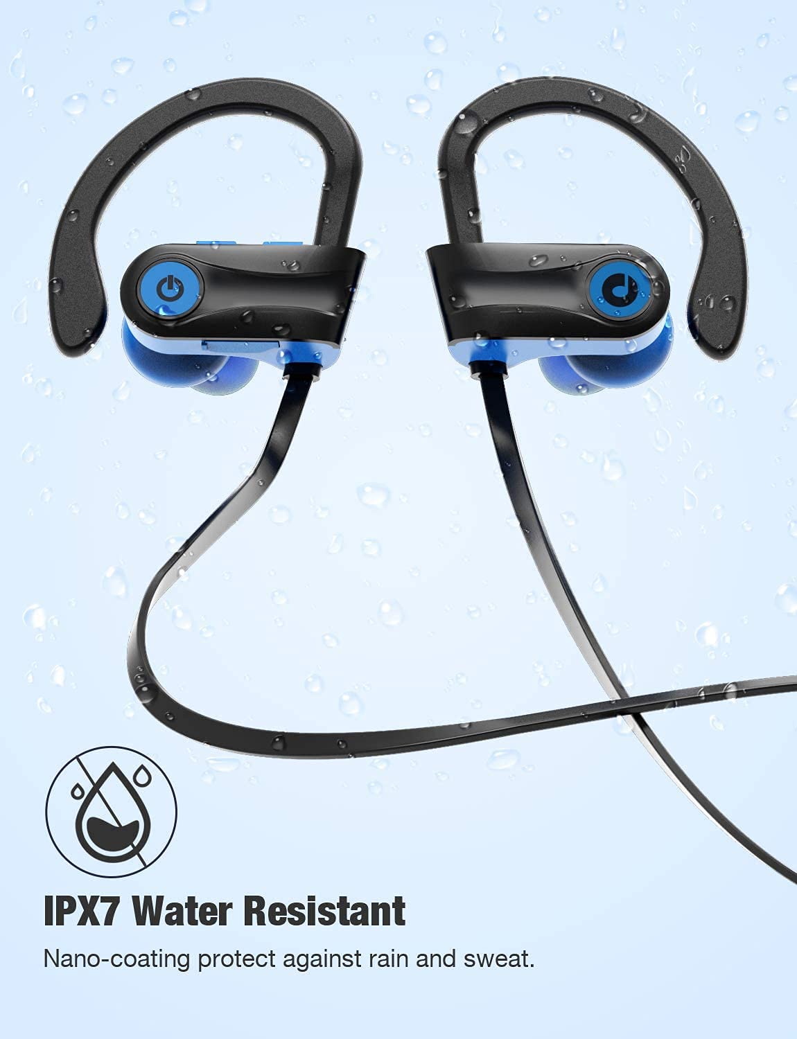 Bluetooth Headphones, Otium Wireless Sports Earbuds, Waterproof IPX7 w/Mic, HD Stereo in-Ear Earphones, Case, Fast Pairing, Gym Running Workout, 10
