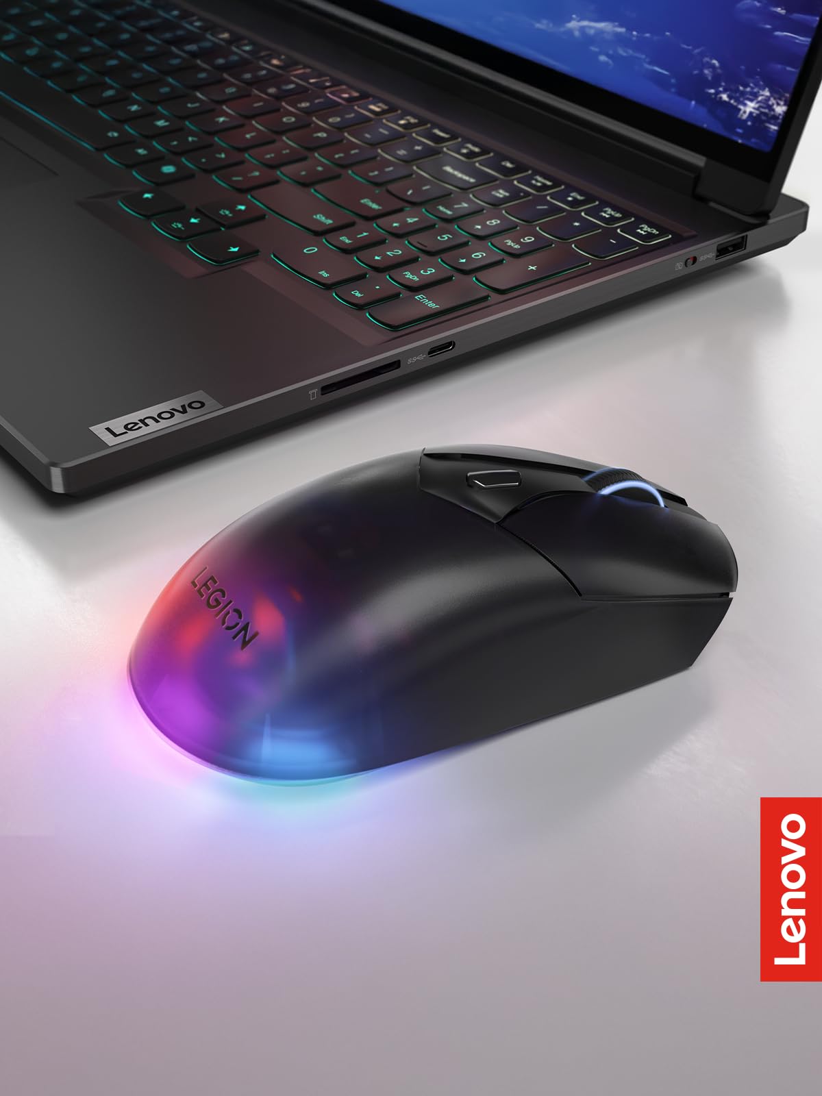 Lenovo Legion M410 Wireless RGB Gaming Mouse - 6 Button Palm Grip Mouse with 16,000 DPI, 53 Hour Rechargeable Battery, 2-Zone RGB Lighting, NVIDIA
