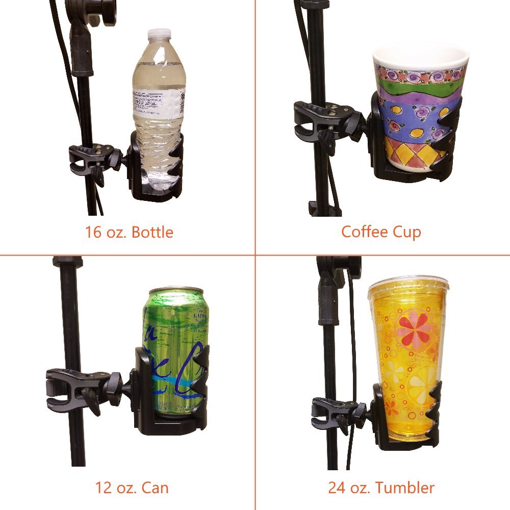Crescendo CR-25 Drink Bottle Holder - Cup Caddy - Water, Other Beverage - Mount Clamp Accessory for Mic Stand, Handle Bar, Pole, Music or Microphone