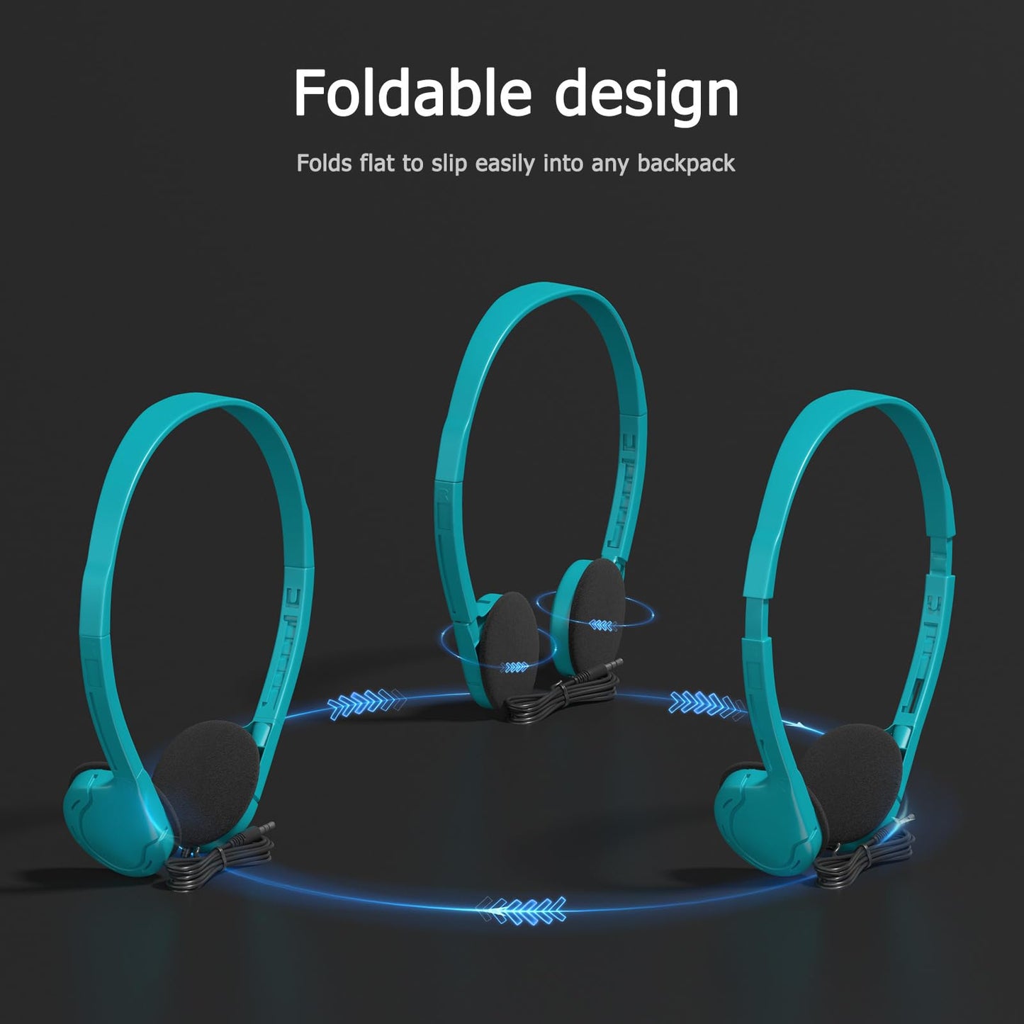 SP SOUNDPRETTY 3 Pack Bulk Headphones for School, Classroom, Students - On Ear with 3.5mm Jack, 4ft Tangle Free Cable, 3 Colors - Compatible…