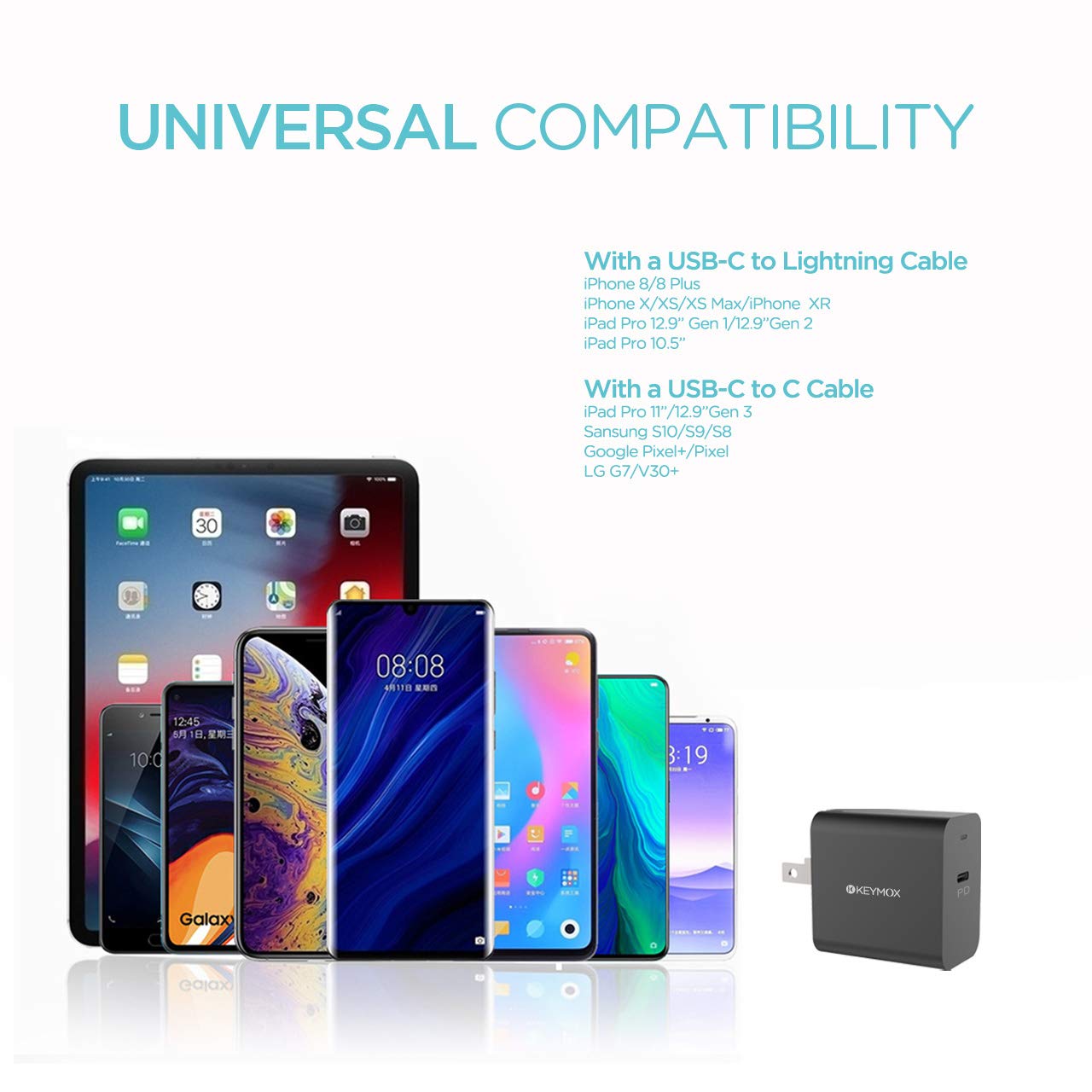 iPhone 12 Charger, Keymox Fast Charger with 18W USB C Power Adapter, Foldable PD Adapter for iPhone 12/12 Mini / 12 Pro Max / 11 / X, iPad Pro, Pixel