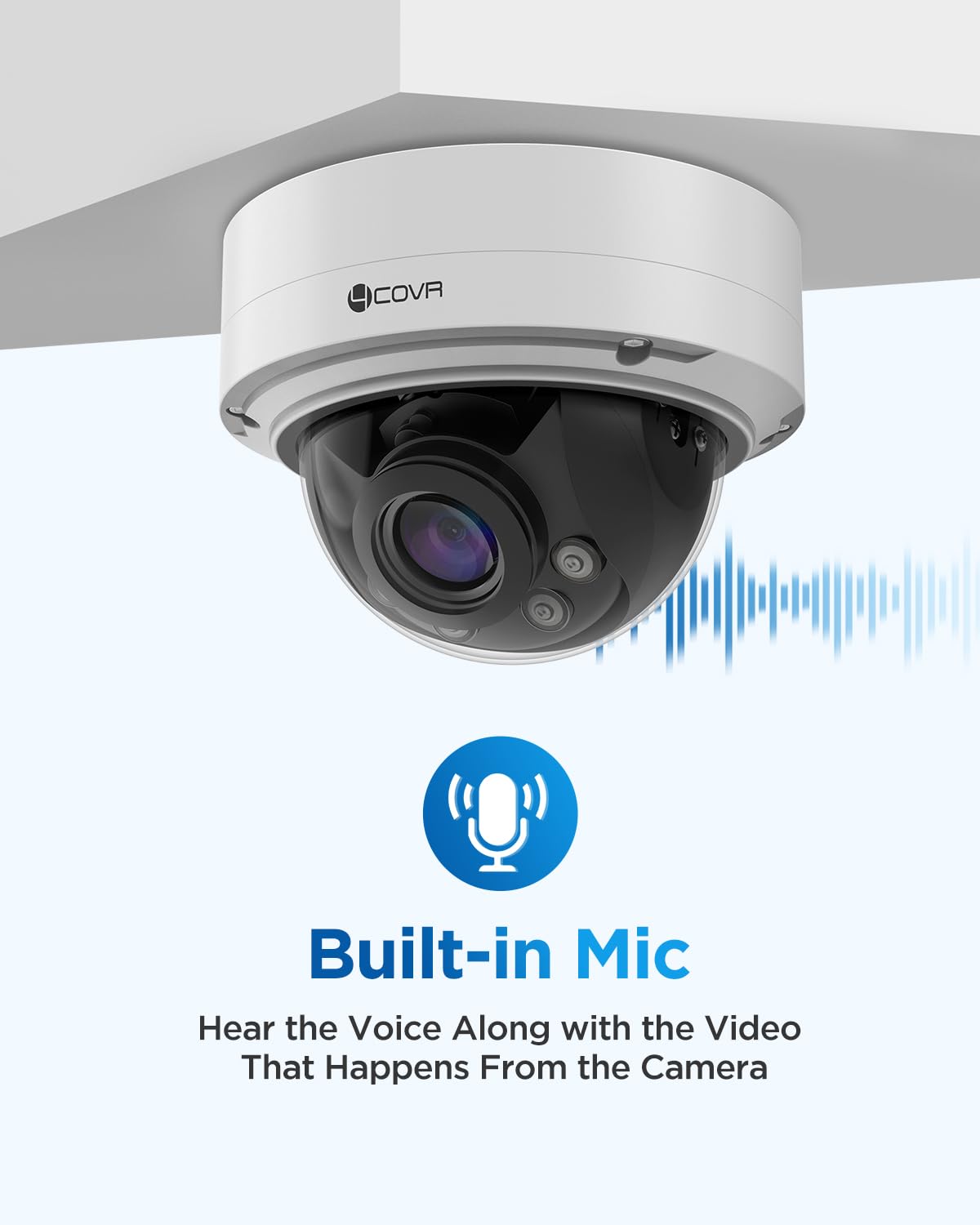 4COVR 5MP PoE Security AutoFocus Vandal Dome IP Wired Camera with Mic, 2.8-12mm Varifocal Lens 4X Optical Zoom UHD, IK10 Vandal-Proof 130ft IR Night