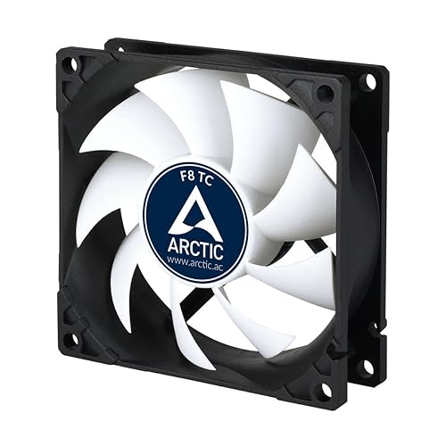 ARCTIC F8 TC - 80 mm Case Fan, Case Fan with Temperature Control, Very quiet motor, Computer, Fan Speed: 350-2000 RPM - Black/White