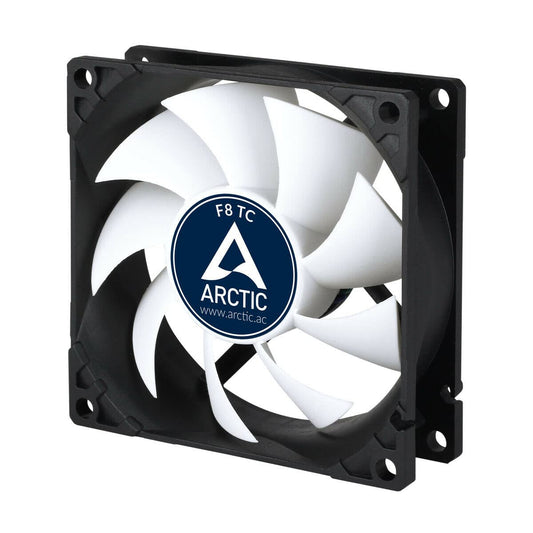 ARCTIC F8 TC - 80 mm Case Fan, Case Fan with Temperature Control, Very quiet motor, Computer, Fan Speed: 350-2000 RPM - Black/White