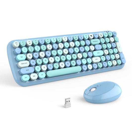 MOFII Wireless Keyboard and Mouse Combo, Compact 2.4G USB Full Size, Cute 110 Keys Keyboard for PC, Notebook, MacBook, Tablet, Laptop, Windows-Blue