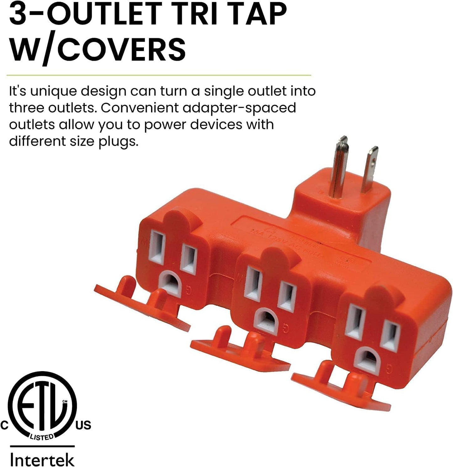 GoGreen Power Inc. (G-03431OR-2) 3 Outlet Tri-tap with Right Angle Plug, Orange, 2 Pack