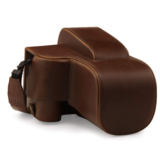 MegaGear Faux Leather Case Compatible with Nikon Coolpix P950 - Dark Brown (MG1879)