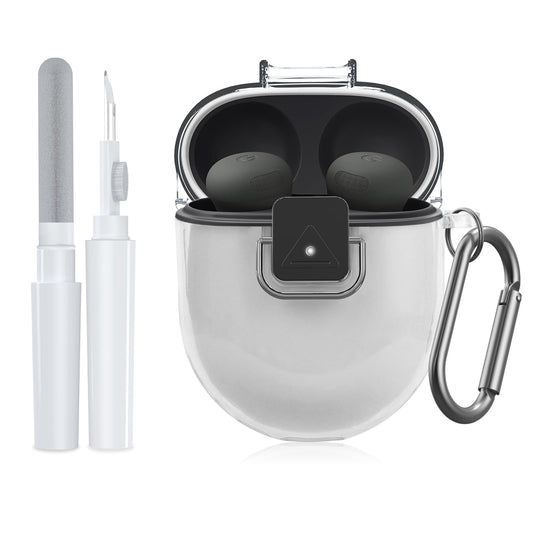 for Google Pixel Buds Pro 2 Case Cover with Lock Clip, Clear TPU Case for Google Pixel Buds Pro1/2, Shockproof Protective Case Skin wtih Keychain