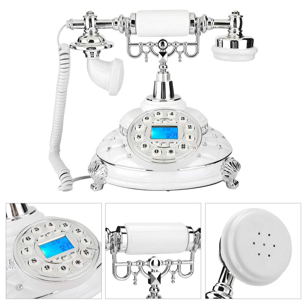 Retro Telephones Landline,EU Type Retro Landline Silver Plated Home Office Telephone,Support and DTMF Backlight Caller ID,Support Electronic