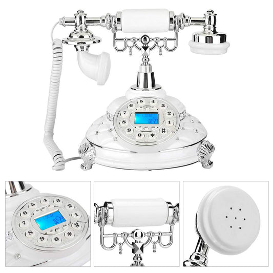 Retro Telephones Landline,EU Type Retro Landline Silver Plated Home Office Telephone,Support and DTMF Backlight Caller ID,Support Electronic