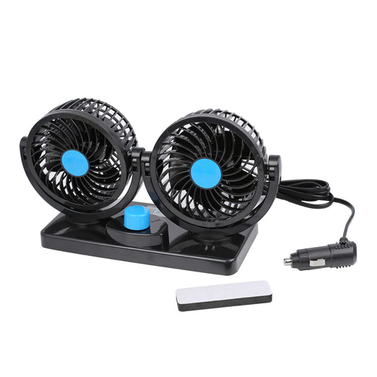 uxcell Black DC 12V 3W Double Headed Adjustable Angle Automobile Car Cooling Fan