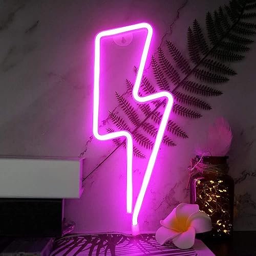 YouOKLight Lightning Bolt Neon Sign Lights, LED Wall Light Night Lights, Battery or USB Powered Neon Lights for Wall Decor, Bedroom, Kids Room, Living