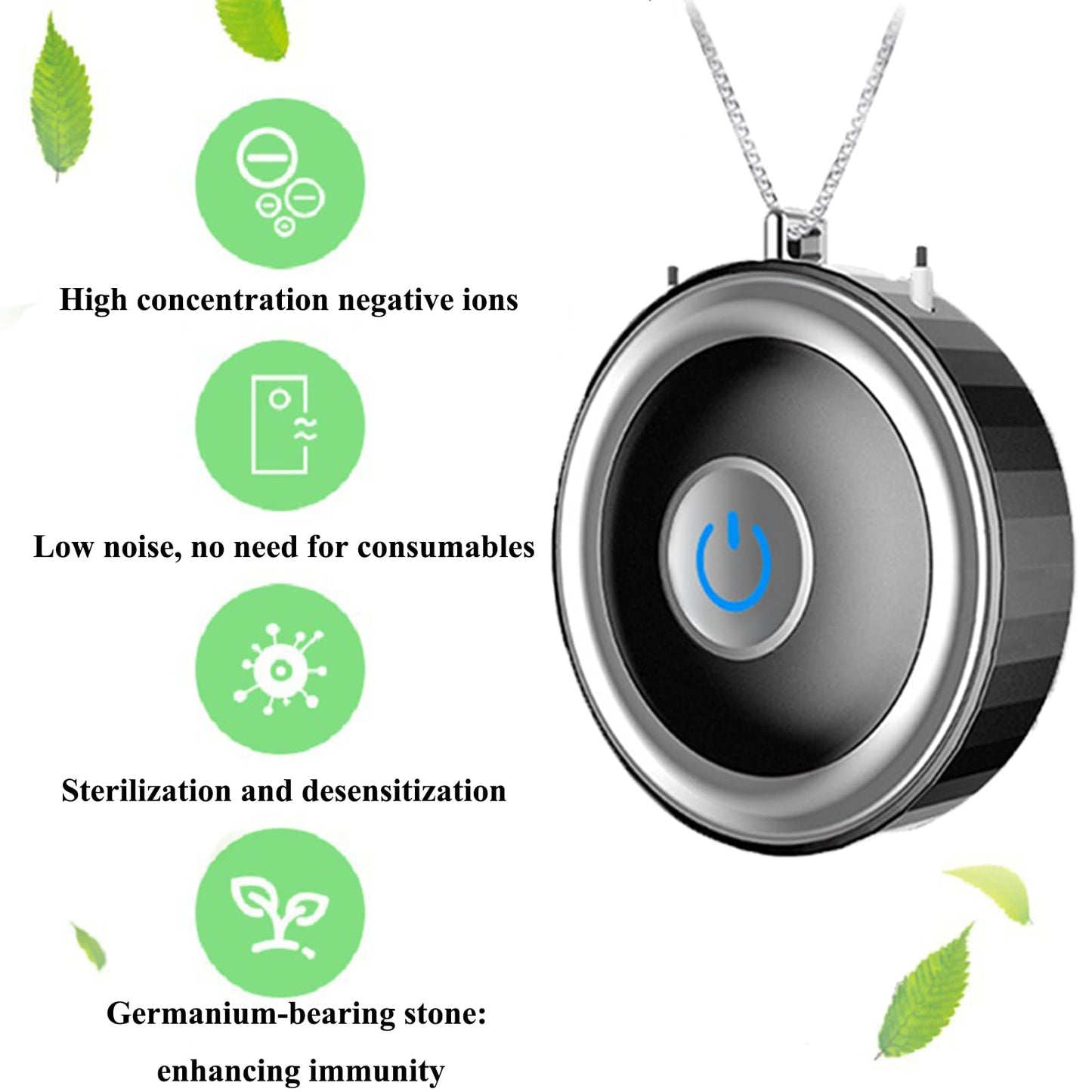 HAIEGACR Portable Wearable Air Purifier Necklace for Travel, Personal Ionic Air Cleaner, USB Rechargeable Mini Air Purifier for Office, Car & Outdoor