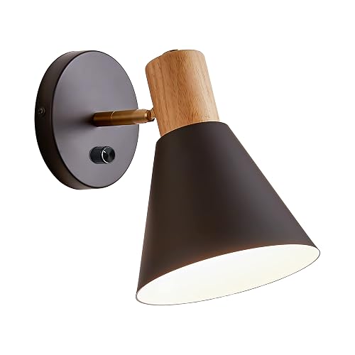 ClanKin Wall Sconces Lighting for Bedroom, Black Adjustable Wood Style Wall Sconce Reading Lamp, Wall Light for Bedroom Hallway Living Room
