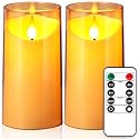 NURADA Flameless Candles with Remote Timer: 3D Wick Battery Operated Led Pillar Acrylic Fake Candle Set for Home Decoration Romantic Ambiance - Gold 2